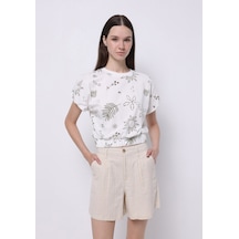Colin's Colins Regular Fit Yuvarlak Yaka Baskılı Kadın Beyaz Kısa Kol Tişört Cl1074584 Q1.v1 Ofw Beyaz