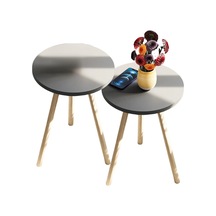 2'li Zigon Sehpa Seti Saksılık Ve Çiçeklik Standı, Dekoratif Yan Sehpa Ahşap Ayaklı 33 Cm Çap - Siyah Siyah