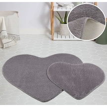 My Evilla Modern Dekoratif Halı Jel Kaymaz Taban Peluş Puffy Kalp (521795801) Gri