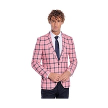 Wessi Ekose Desenli Slim Fit Pembe Erkek Ceket 001