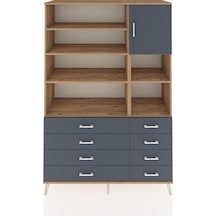 Hyperion Dolap 8 Raflı 8 Çekmeceli Tek Kapaklı 132x44x195 Çam-antrasit/antrasit Antrasıt/antrasıt