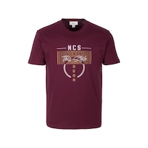 Erkek Tişört Bisiklet Yaka Slim Fit Bordo %100 Pamuk Baskılı T-shirt Ncs Jeans 1300 Bordo