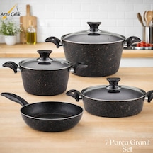 7 Parça Granit Set Cam Kapak - Siyah Siyah