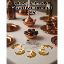 Minareli Hilal Led Işık Gold Metal Gövdeli Pilli Ramazan Dekoru - Emthba7804-4826 Renkli