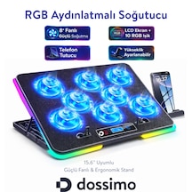 Nitro Rgb Işıklı 8 Fanlı Lcd Göstergeli 2 Usb Girişli Yükselebilen Notebook Soğutucu S23