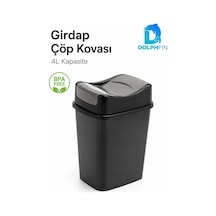 Girdap 4 Litre Sallanır Kapaklı Mini Çöp Kovası Banyo Mutfak Ofis Siyah Füme