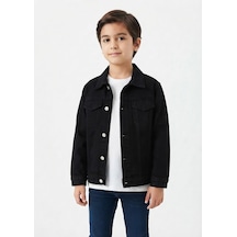 Gülerçocuk Unisex Siyah Mavi Gri Renk Alternatifli Çocuk Kot Ceket - Unisex Çocuk Denim Ceket Siyah