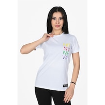 Neva Baskılı Bisklet Yaka Normal Kalıp Tshirt Beyaz-beyaz Beyaz
