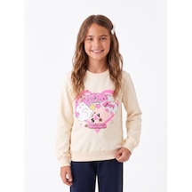 Onloox Kız Çocuk Krem Kız Çocuk Krem Pamuklu Bisiklet Yaka Uzun Kollu Regular Kalp Baskılı Sweatshirt 2-4 Yaş