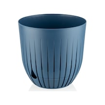 Çizgi Saksı Plastik Delikli Tabaklı Çiçek Saksısı 1 Adet, Mavi, 10 Litre Diğer
