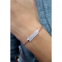 İtalyan Tasarımı Baget Kesim Zirkon Taşlı Gümüş Üzerine Rose Altı