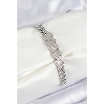 Pirinç Zirkon Taşlı Ezme Küba Zincir Model Gümüş Renk Kadın Bileklik - Tj-bb7550 Çok Renkli