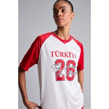 Defacto Oversıze Bisiklet Yaka Dijital Türkiye Baskılı Sporcu Forma Kumaş Kısa Kollu Beyaz Tişört I1228ax26hswt34 Beyaz-wt34