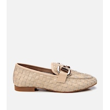 Hotiç Kadın Deri Bej Örgü Detaylı Tokalı Klasik Loafer 01ayh303950a310 Bej