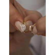 925 Ayar Gümüş Minik Oval Zirkon Taşlı Tektaş Küpe Pembe Altın
