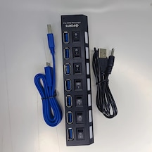 Xuweiwei Araç İçin Usb 7 Portlu Çift Kablolu Adaptör, 5g Veri Aktarım, Anahtarlar Ve Led Göstergeler, Hızlı Şarj Kablosu