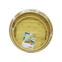 Bambu Ahşap Yuvarlak Tepsi Seti 30/35/38 Cm 3lü Çok Renkli
