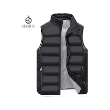 Sonbahar Ve Kış İçin Kalınlaştırılmış, Erkek Kaz Tüyü Dolgulu Pamuklu Yelek Siyah