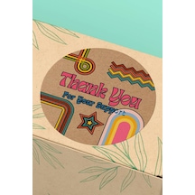 Kraft Retro Çizgili Thank You Support Sticker 3x3cm St2199 Çok Renkli