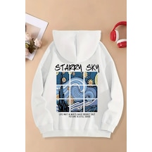 Uyguntarz Starry Sky Baskılı Unisex Oversize Sweatshirt beyaz