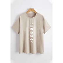 Ayın Evreleri Baskılı Tshirt Bej