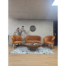 Zafir Teddy Takım Siyah Boyalı Sivriltme Ayak Çay Seti Koltuk - Berjer , Balkon, Salon, Ofis Turuncu