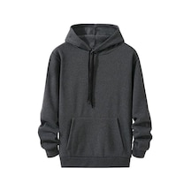 Kadın Kapüşonlu Kanguru Cepli 3 İplik Pamuklu Oversize Hoodie Sweatshirt - Füme