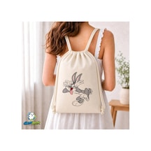 Ghostbastır Design Bugs Bunny Büzgülü Keten Çanta C052 Bej