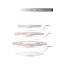Trend Box Kare Sızdırmaz Kapak Saklama Kabı 3&apos Lü Set Pudra Pembe