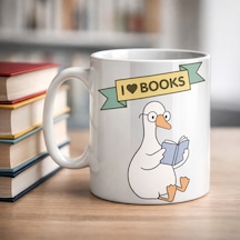 I Love Books Yazılı Tasarım Kupa Model 206 Kitap Severlere Özel Seramik Kahve Kupası Hediye Seçeneği Çok Renkli