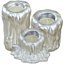 Mumluk Şamdan 3 Adet Tealight Uyumlu Üçlü Tüm Boylar Erimiş Mum Model - Gümüş