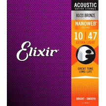 Elixir 010-047 11002 Nanoweb Bronz Akustik Gitar Teli