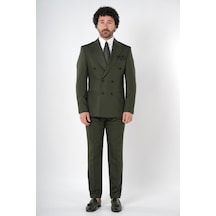 Premium Erkek Slim Fit İtayan Stil Modelli Pantolon Kruvaze Takım Elbise Haki Xprzcom3407-04