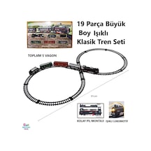 19 Parça Pilli Işıklı Klasik Tren 91 Cm 3 Farklı Ray Seçeneği Oyuncak Lokomotif Seti