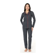 U.S. Polo Assn. Kadın Lacivert Pamuklu Lisanslı Çeyizlik Önden Düğmeli Pijama Takımı 20144 Lacivert