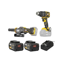Jcb 18pcd75 Kömürsüz Darbeli Matkap 75 Nm + 18pag125 Kömürsüz Avuç Taşlama 125 Mm 18v - 2 X 5.0 Ah Li-ion Batarya