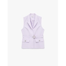 Koton Mücevher Düğmeli Taşlı Kemer Detaylı Uzun Blazer Yelek Lila 6sak20055uw Lila