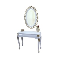 Dresuar-Zigon Takım ASLAN Model Kayın Oyma Varak Parlak Beyaz Boya Nakış OVAL ayna El Yapım Beyaz