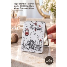 5 Adet El Aynası Taşlı İstanbul Tasarımı İnce Model 8,5x6 Cm, Hand Mirror Compact Mirror Sarı
