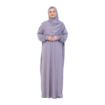Modish Group Tek Parça Namaz Elbisesi Seti, Viskon Yumuşak Tesettür Abaya, Rahat Hazır Şal Başörtüsü Takım Gri