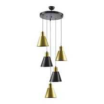 Tr Trend Modern Metal Sıvama Eskitme Siyah Renk Sarkıt Cafe -yemek Masası Üstü -salon 5 Li Avize Diğer
