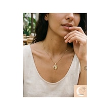 Lunarie Z Harfli Madalyon Kolye 14k Gold Kararmaz Çelik Zirkon Altın