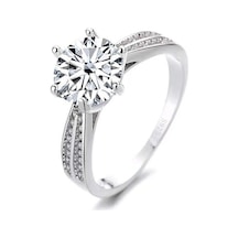 Beyaz Bagueringen 1.0ct Yuvarlak 18k Beyaz Altın Kaplama 100% 925 Gümüş Mozanit Yüzük Pırlanta Testi Geçti Takı Kadın Kız Hediye