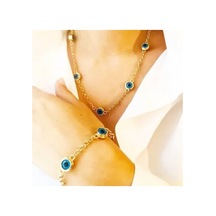 Nazar Boncuklu Altın Kaplama Kolye Bileklik Set 2  Li Altın