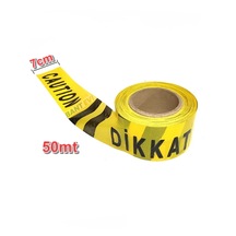 Dikkat Caution İkaz Bandı 50mt Emniyet Şeridi Siyah İkaz Şeridi Caution (Yapışkansız)