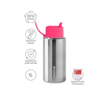 Frank Green Neon Pembe Pipetli Çelik Termos 1L No:121