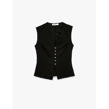 Koton Krep Scuba Kumaş Düğmeli Hafif Peplum Kesim Yelek Siyah 6sak30022ek Siyah