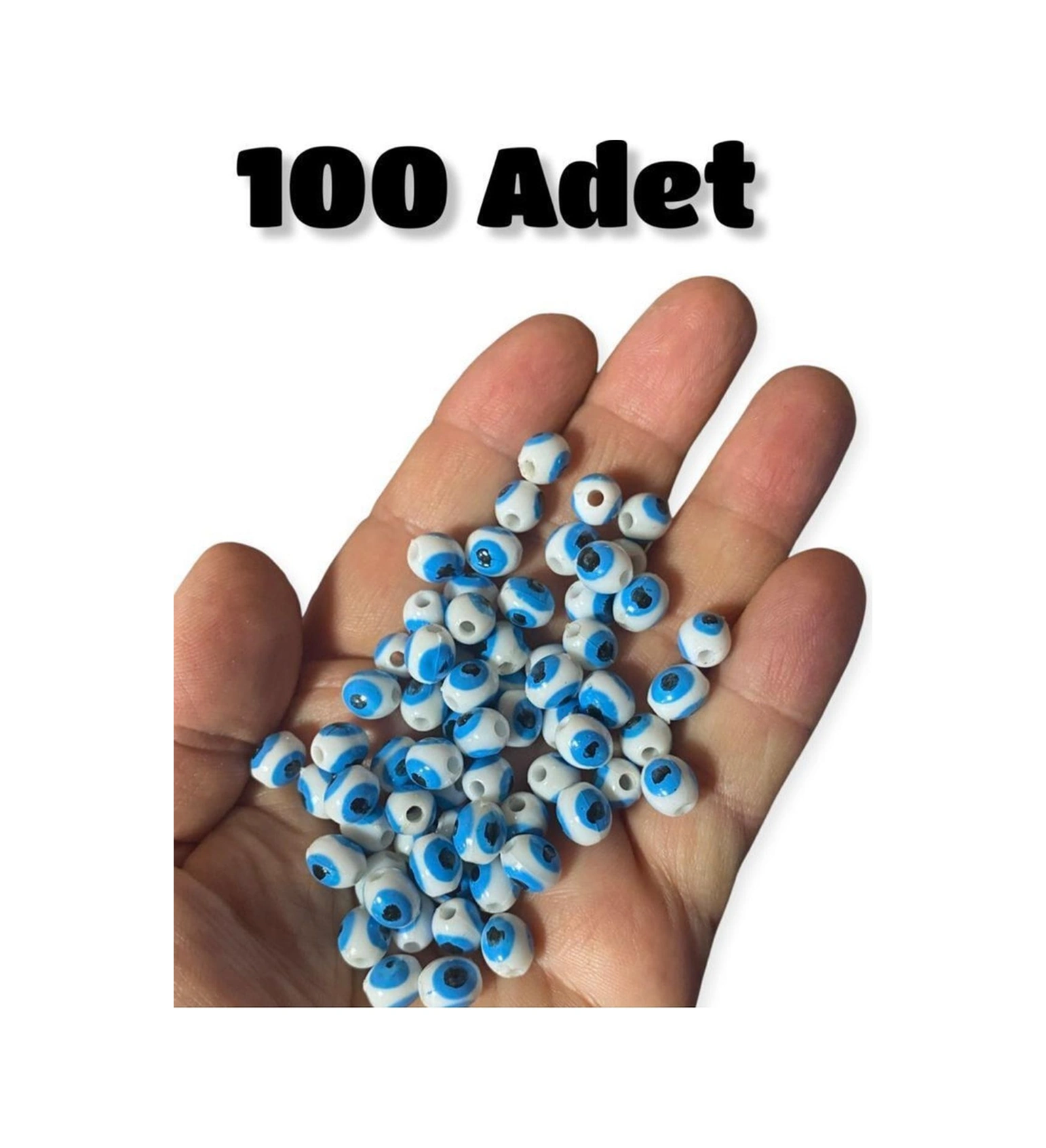 100 Adet Ekonomik Pk. 8 Mm Beyaz Danagöz Boncuk - Takı Boncuğu - Saç Boncuğu -