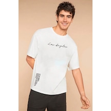 Erkek Los Angles Baskılı Oversize Tshirt Beyaz