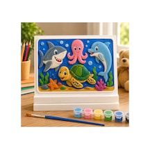 3d Suya Dayanıklı Mermer Tozu Boyama Seti Standlı Deniz Canlıları Çocuk Boyama Tablosu 18x13 Cm Boya Emmez, Özel Formül